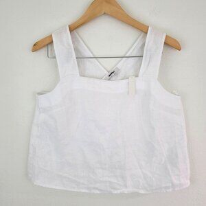 Madewell Irene 100% Linen Cross Back Sleeveless White Top Size 6 Minimalist NEW